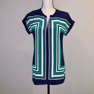 Cynthia Rowley 100% Silk Geometric Print Top